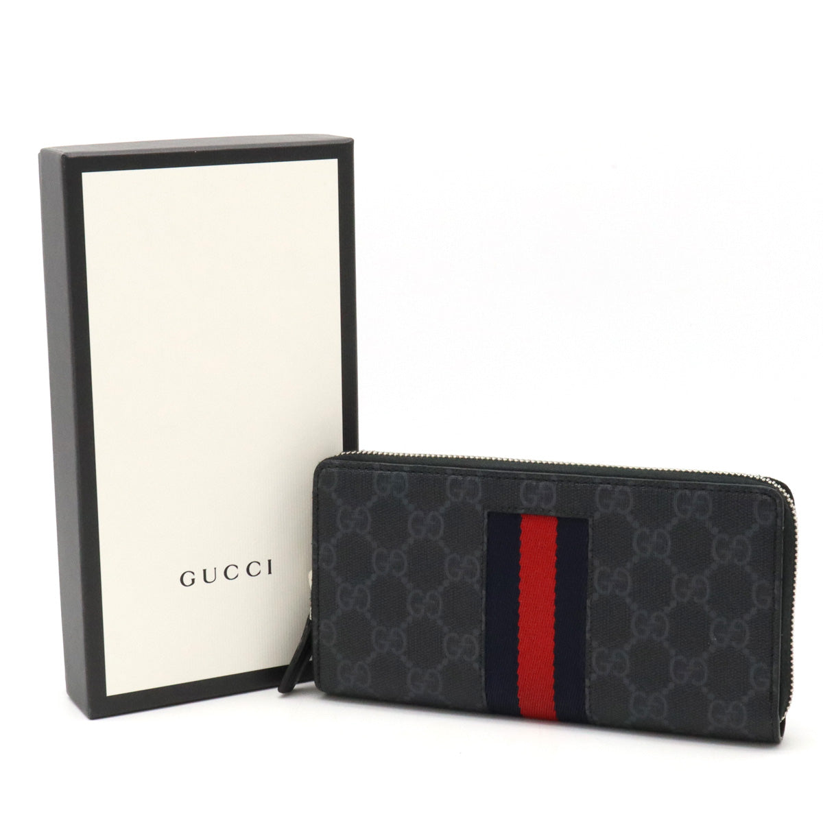 Gucci GG Supreme New Web PVC Leather Zip-Around Wallet 408831 in Great Condition