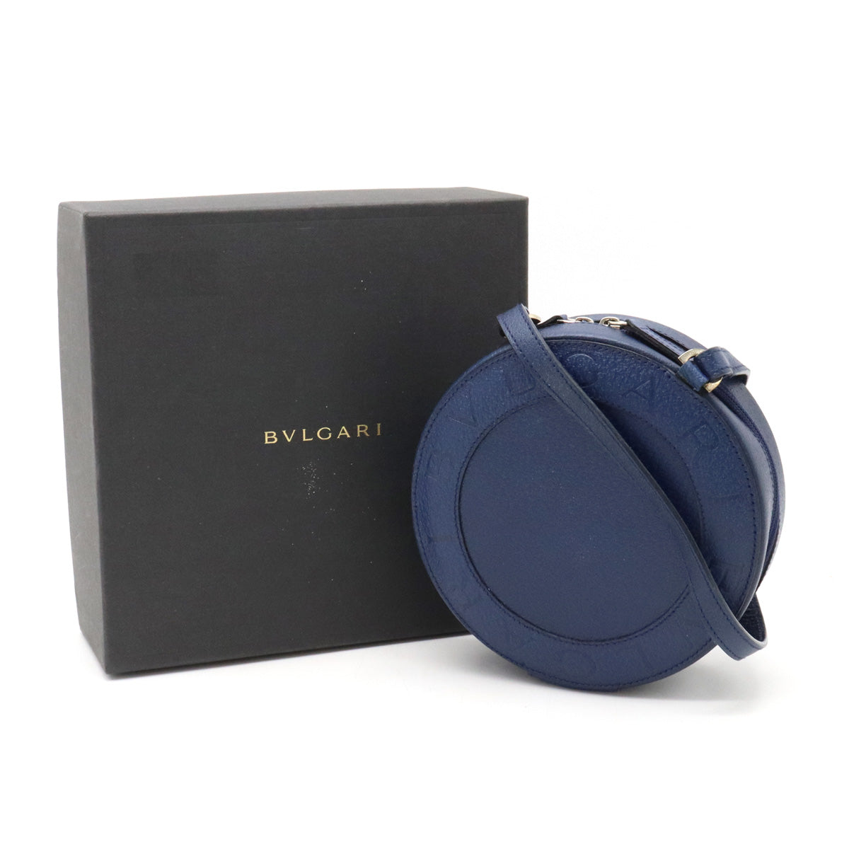 Bvlgari Leather Shoulder Bag Blue in Pristine Condition