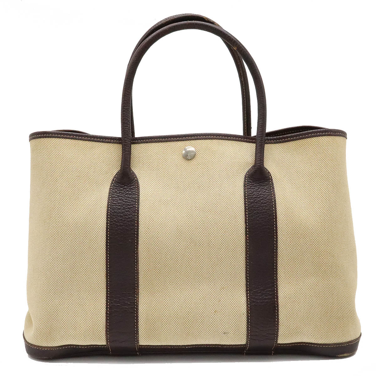 Hermes Garden Party PM Canvas Leather Tote Bag