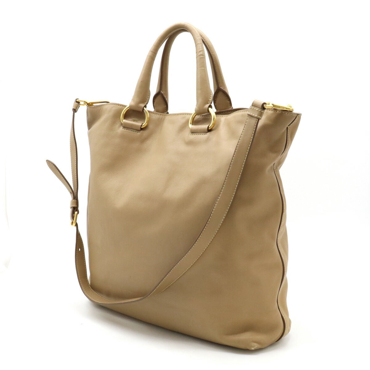 Prada Leather Tote Bag 2WAY Beige