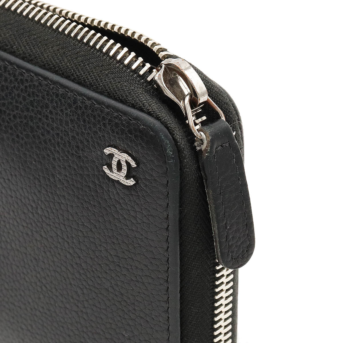 Chanel Leather Coco Mark Zip Wallet Black