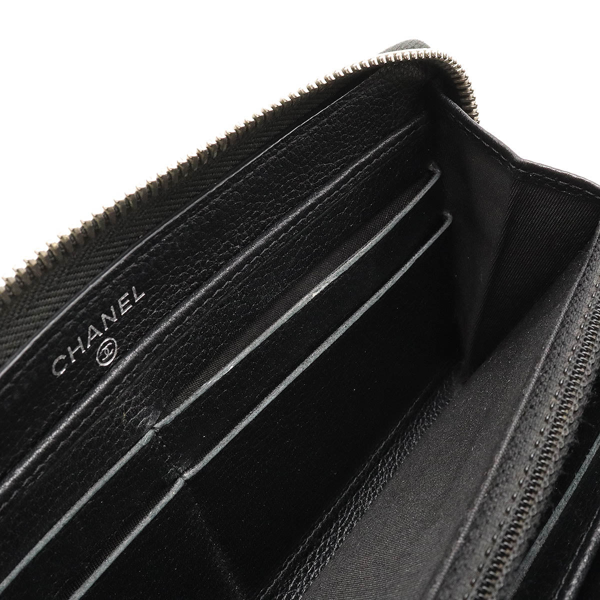 Chanel Leather Coco Mark Zip Wallet Black