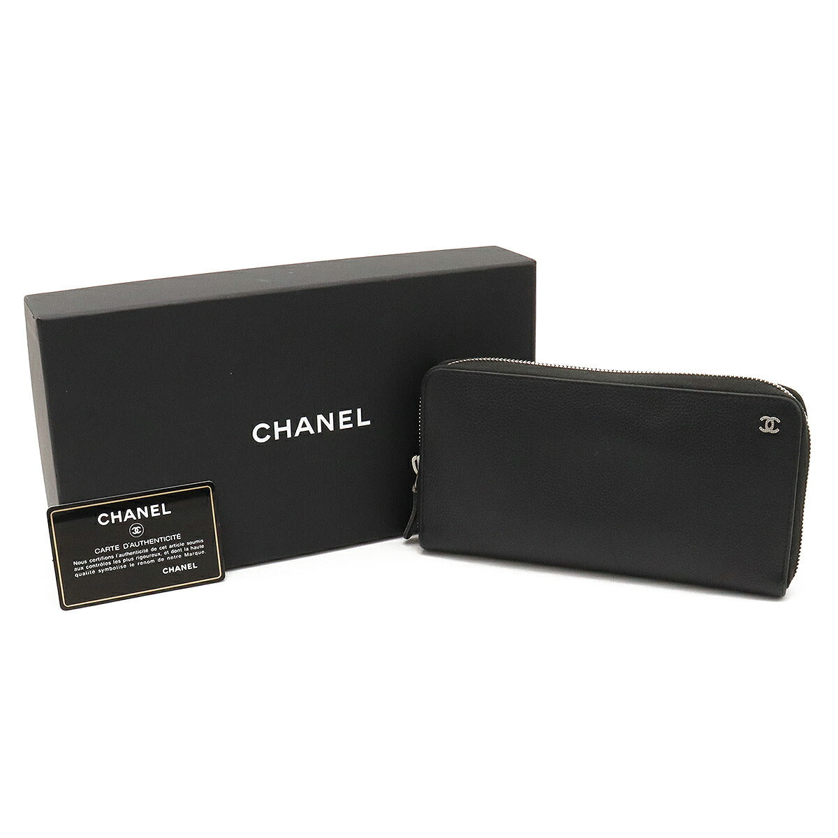 Chanel Leather Coco Mark Zip Wallet Black