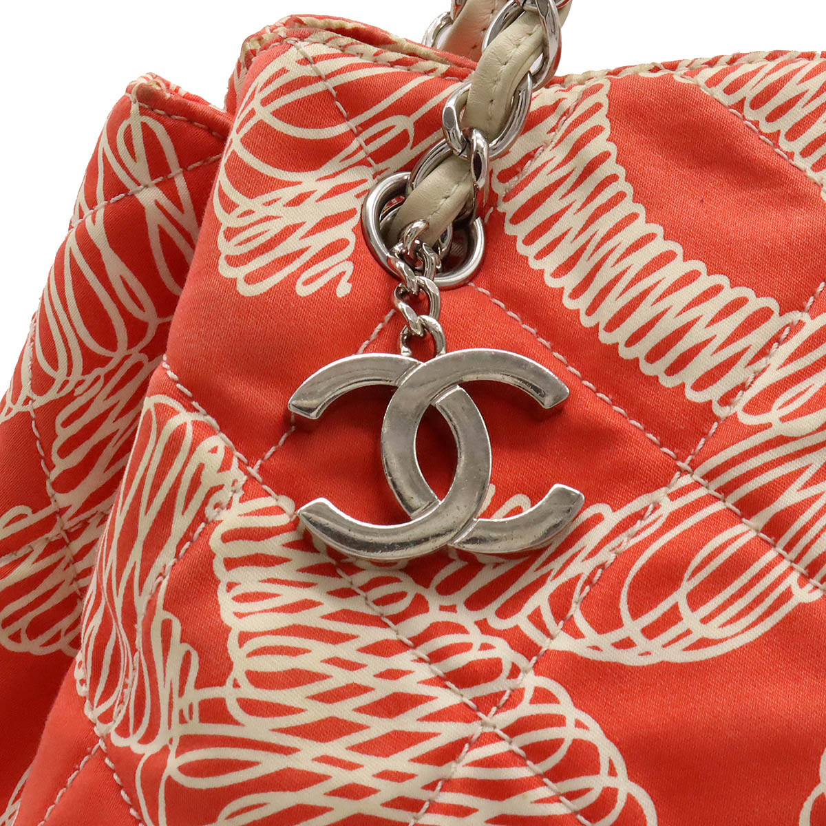 Chanel Quilted Chain Tote Bag Cotton Leather