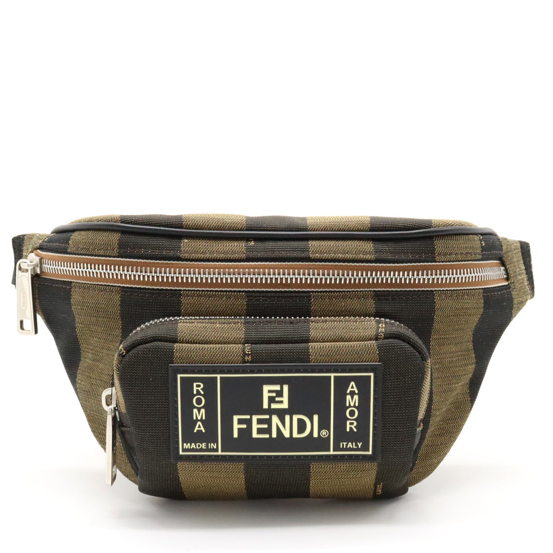 Fendi Pequin Stripe Canvas/Leather Waist Bag 7VA446 in Pristine Condition