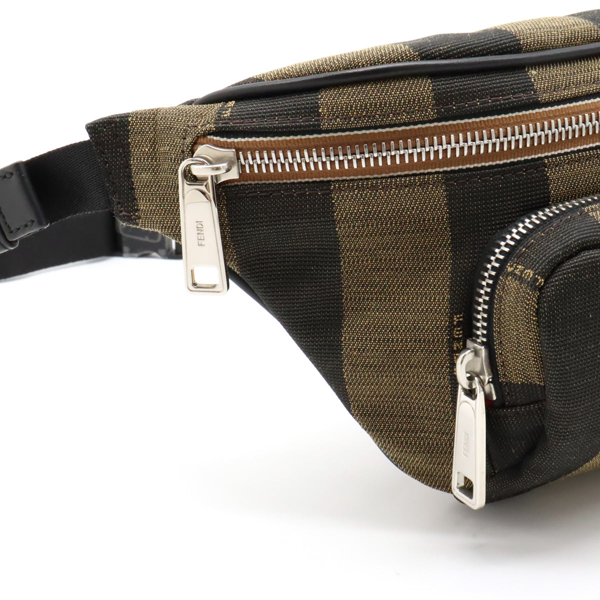 Fendi Pequin Stripe Canvas/Leather Waist Bag 7VA446 in Pristine Condition