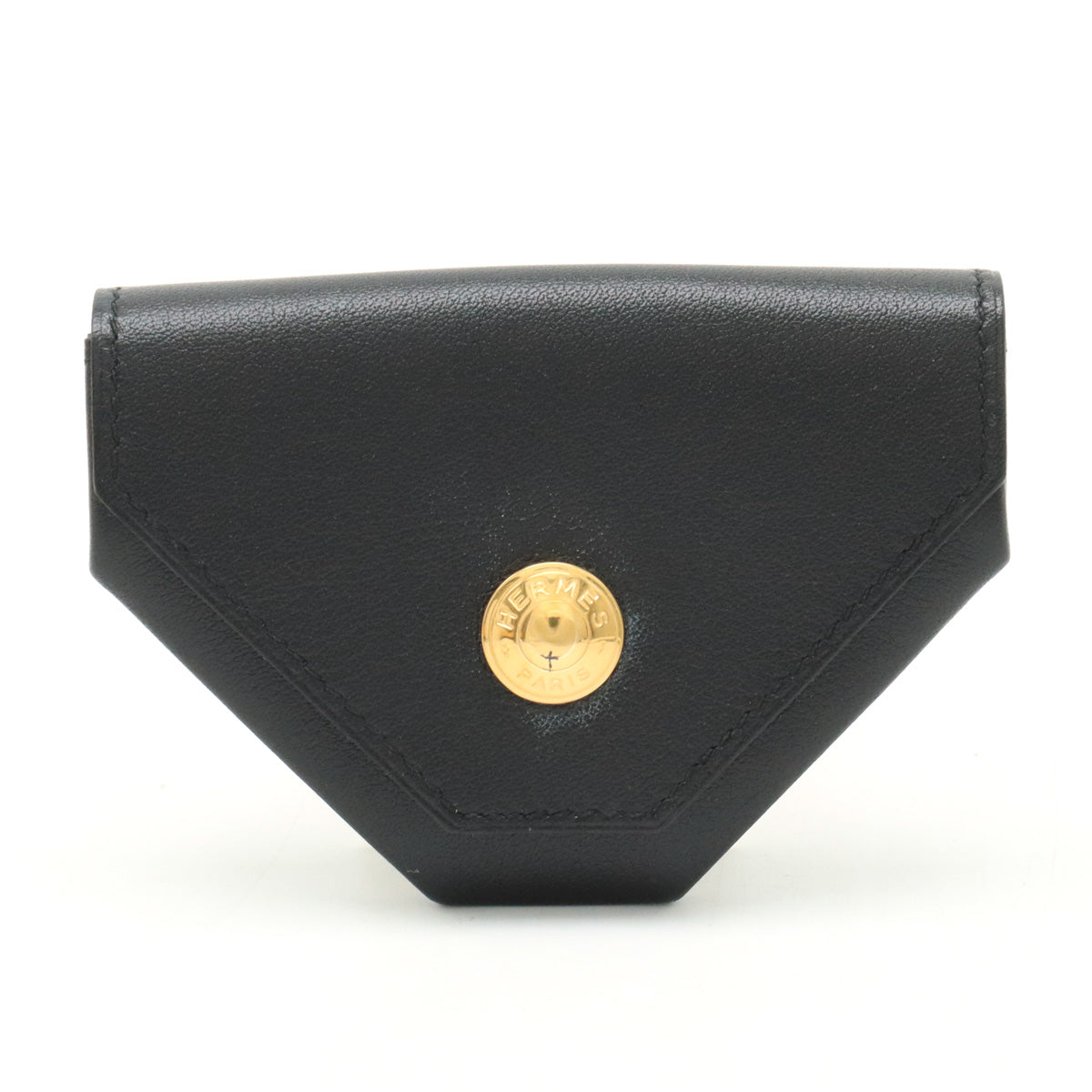 Hermes Leather Le 24 Coin Case Black Gold Hardware in Great Condition