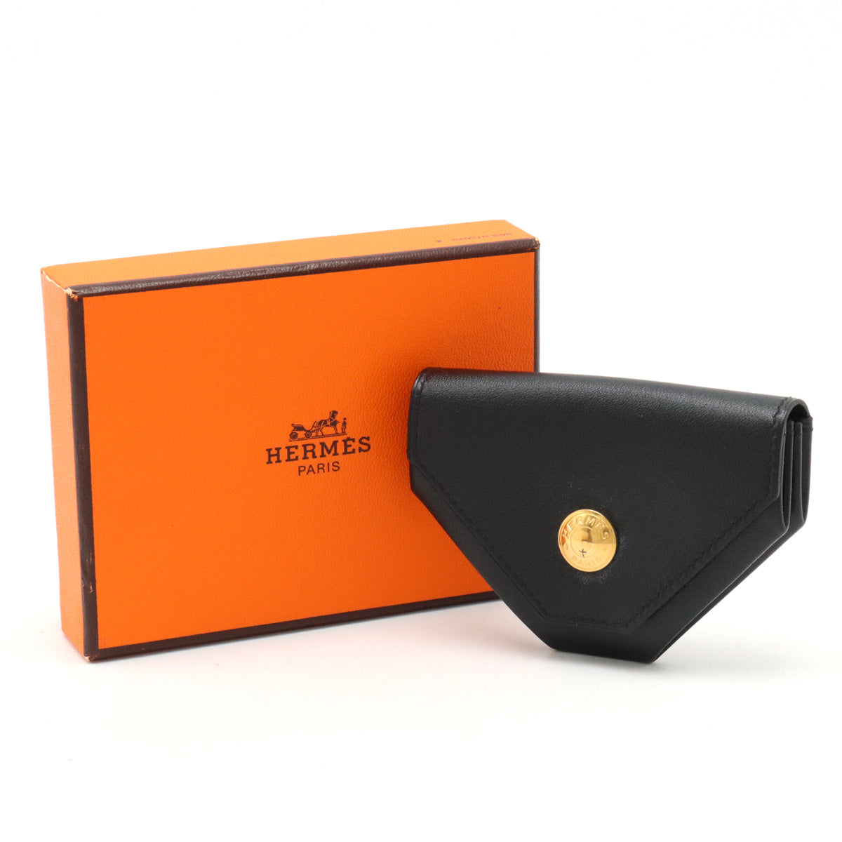 Hermes Leather Coin Case Black Gold