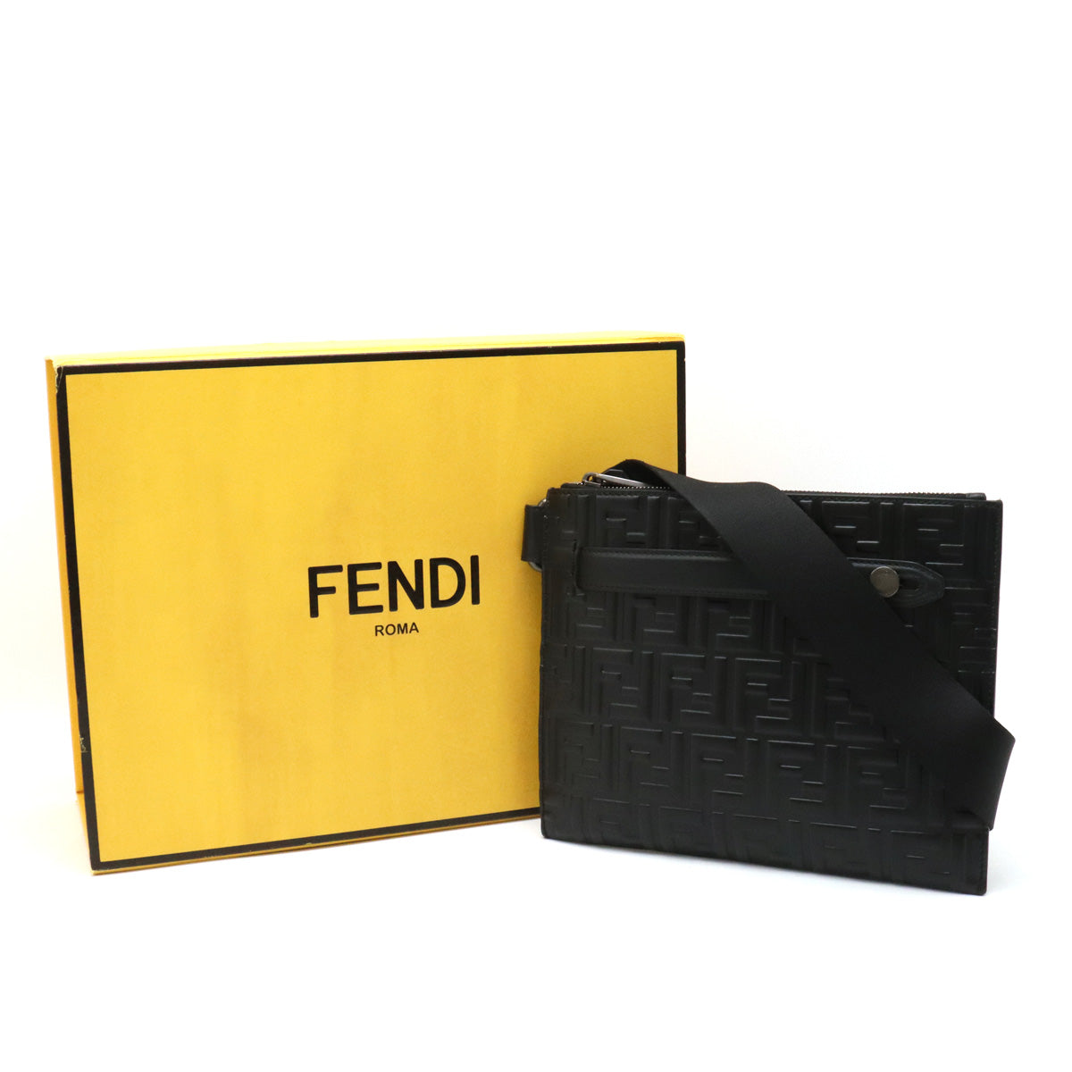 Fendi Leather FF Logo Embossed Shoulder Bag 7VA437 in Great Condition