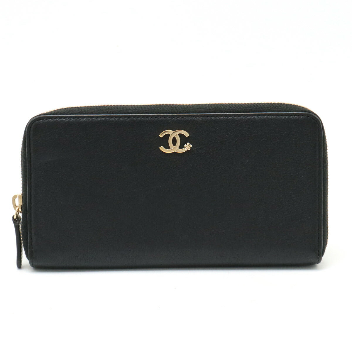 Chanel Leather Lucky Flower Zip Wallet Black