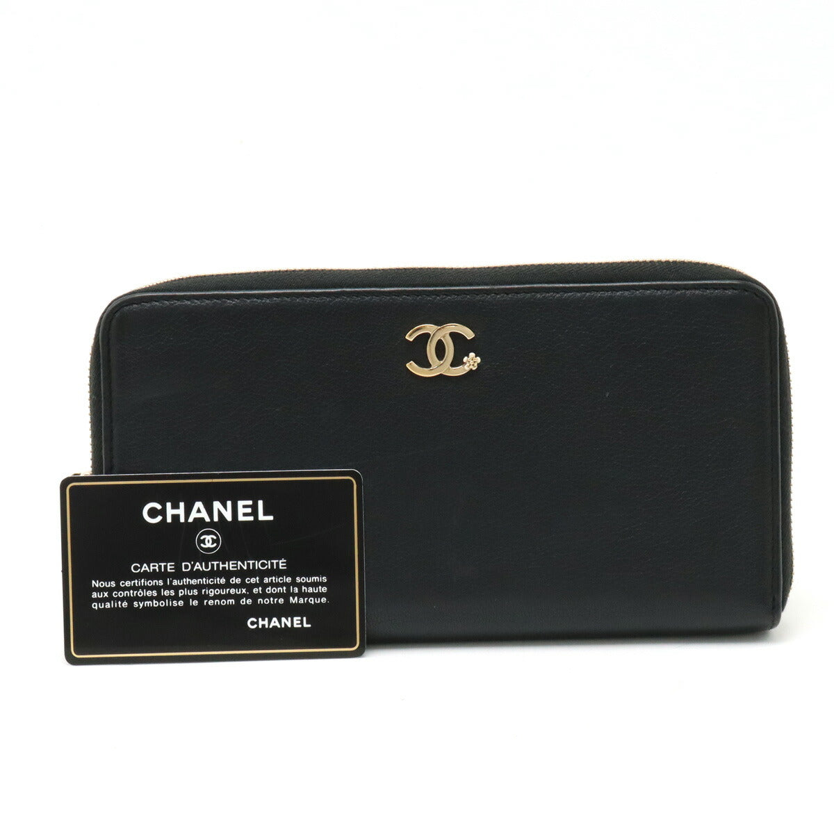 Chanel Leather Lucky Flower Zip Wallet Black