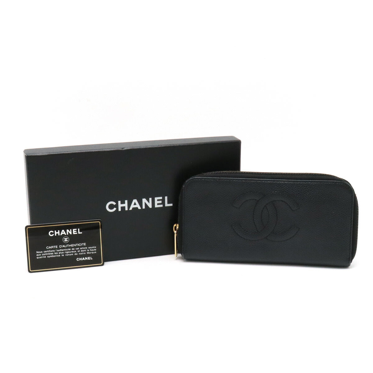 Chanel Caviar Skin Round Zip Wallet Black