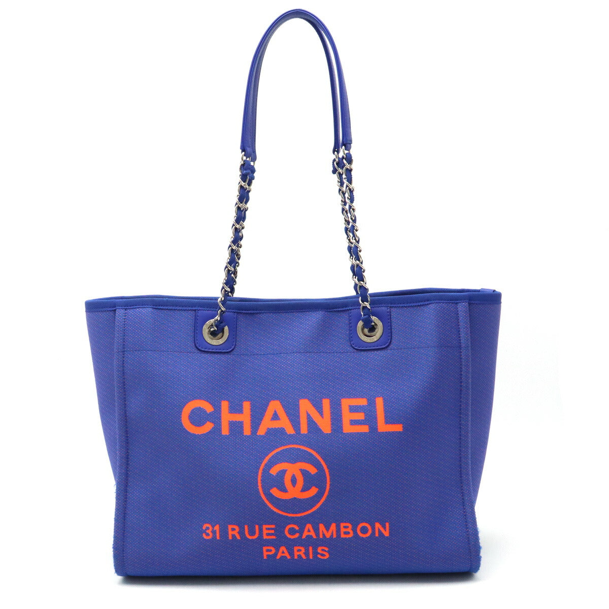 Chanel Canvas Leather Medium Tote Bag Blue