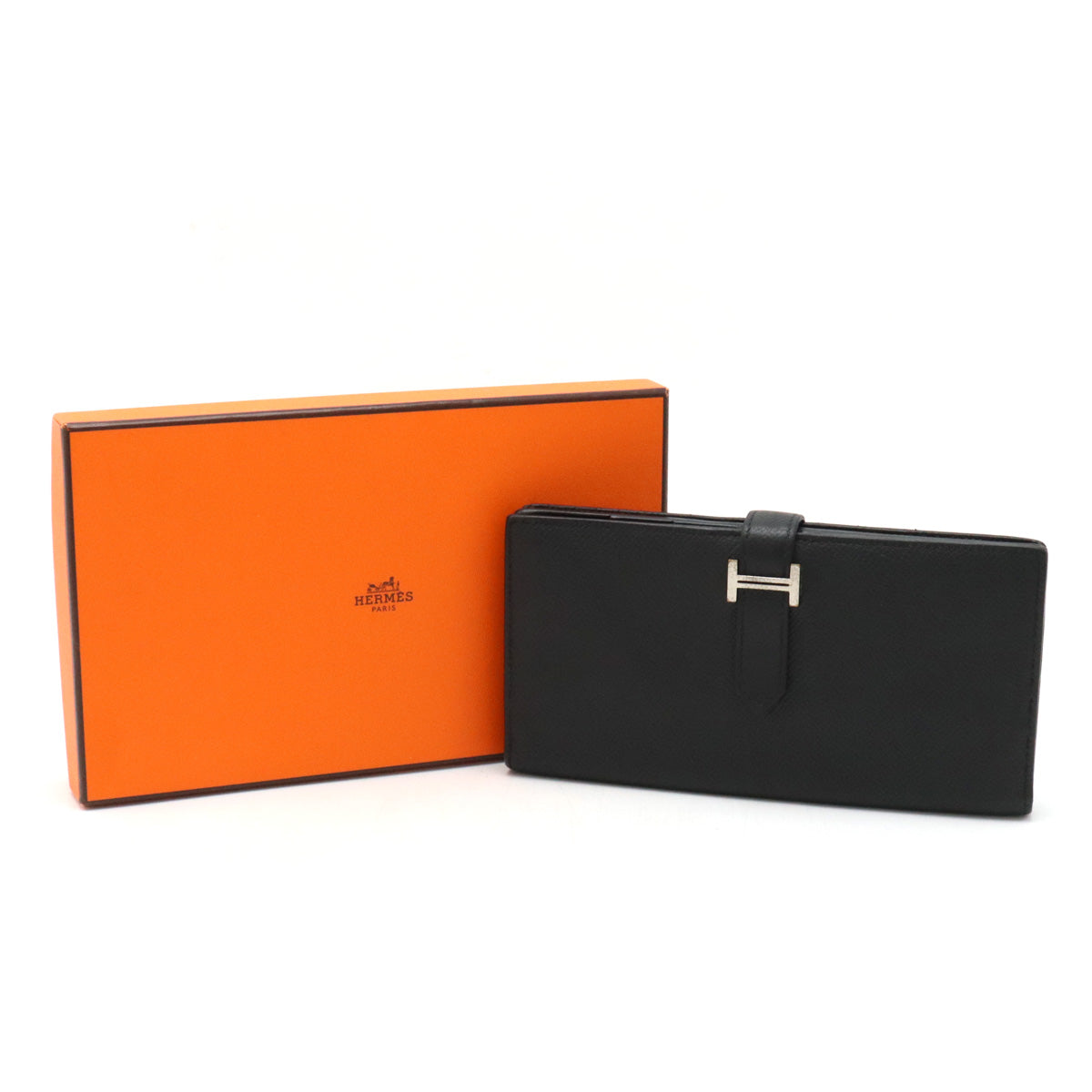 Hermes Bearn Souffle Long Wallet Black Leather