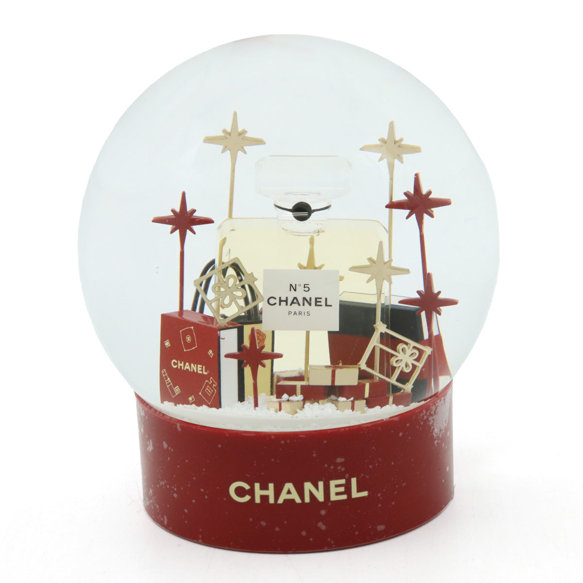 Chanel Snow Globe Ornament Novelty No.5 Perfume Bottle Shopper Gift Box in Pristine Condition