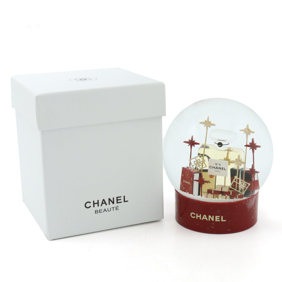 Chanel Snow Globe Ornament Novelty No.5 Perfume Bottle Shopper Gift Box in Pristine Condition