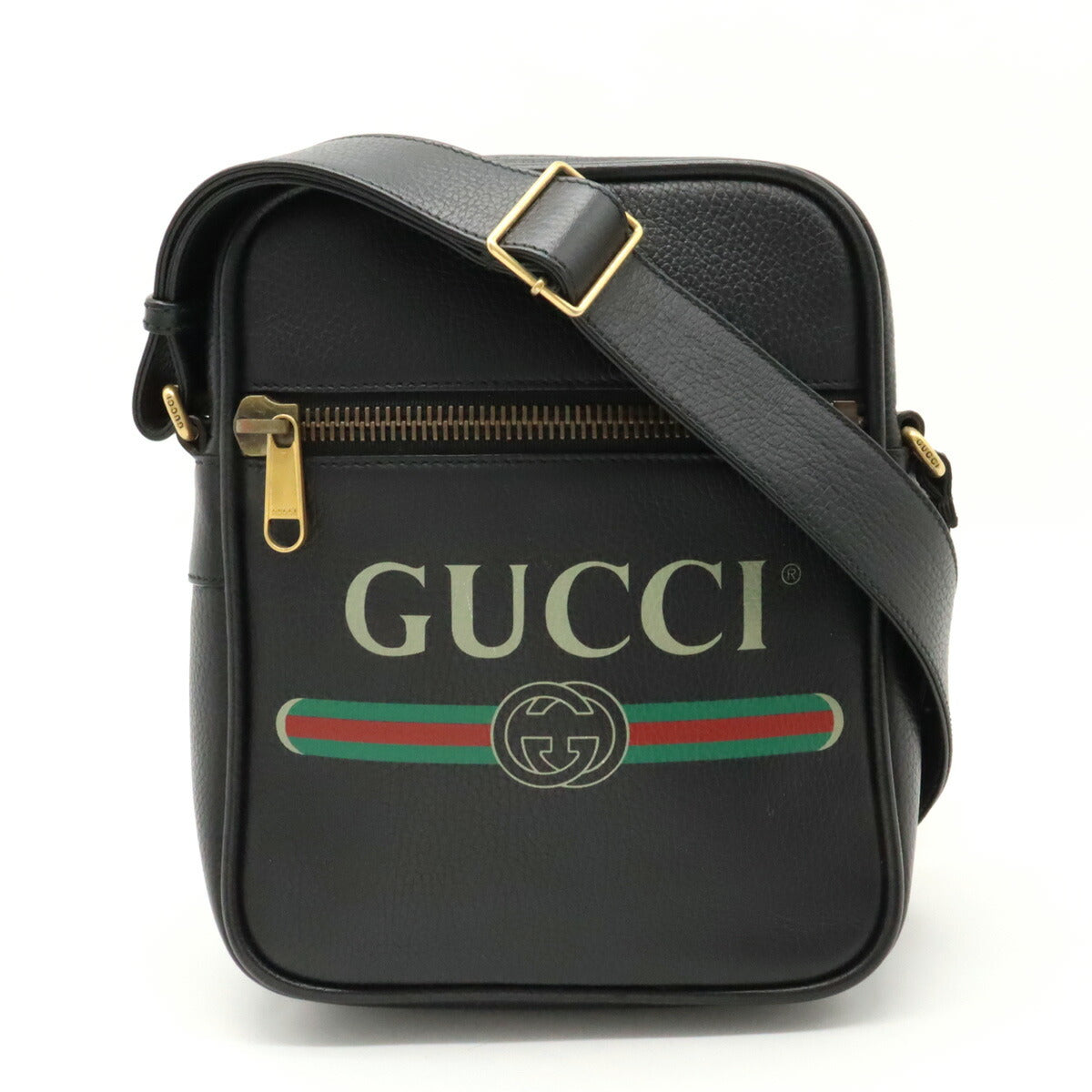 Gucci Leather Print Messenger Bag Black