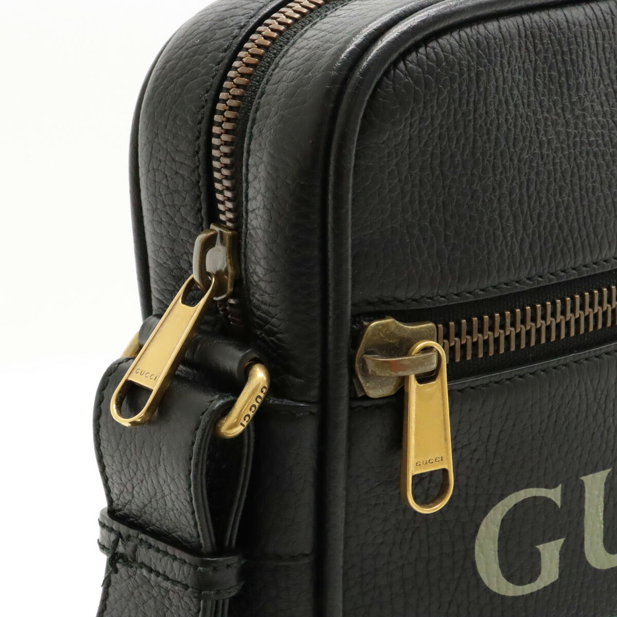 Gucci Leather Print Messenger Bag Black