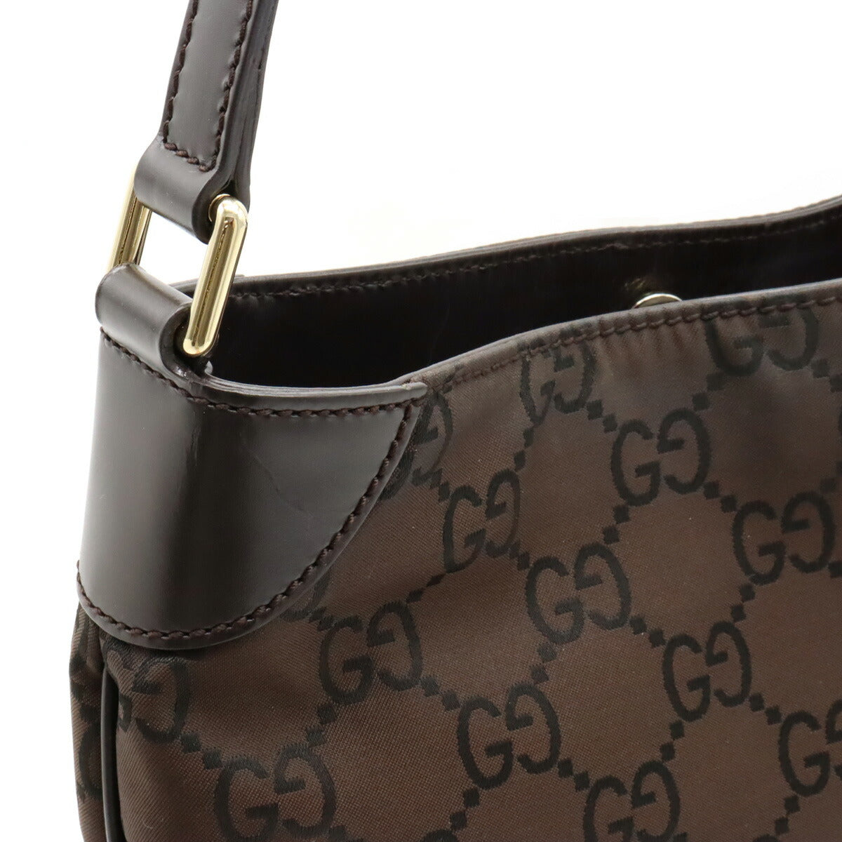 Gucci Nylon Leather Shoulder Bag Dark Brown