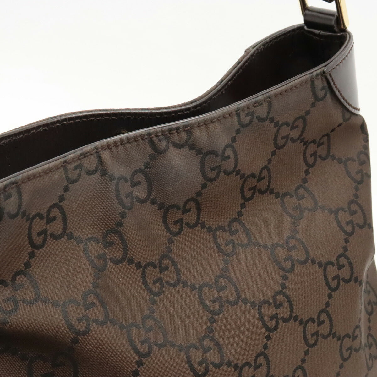 Gucci Nylon Leather Shoulder Bag Dark Brown