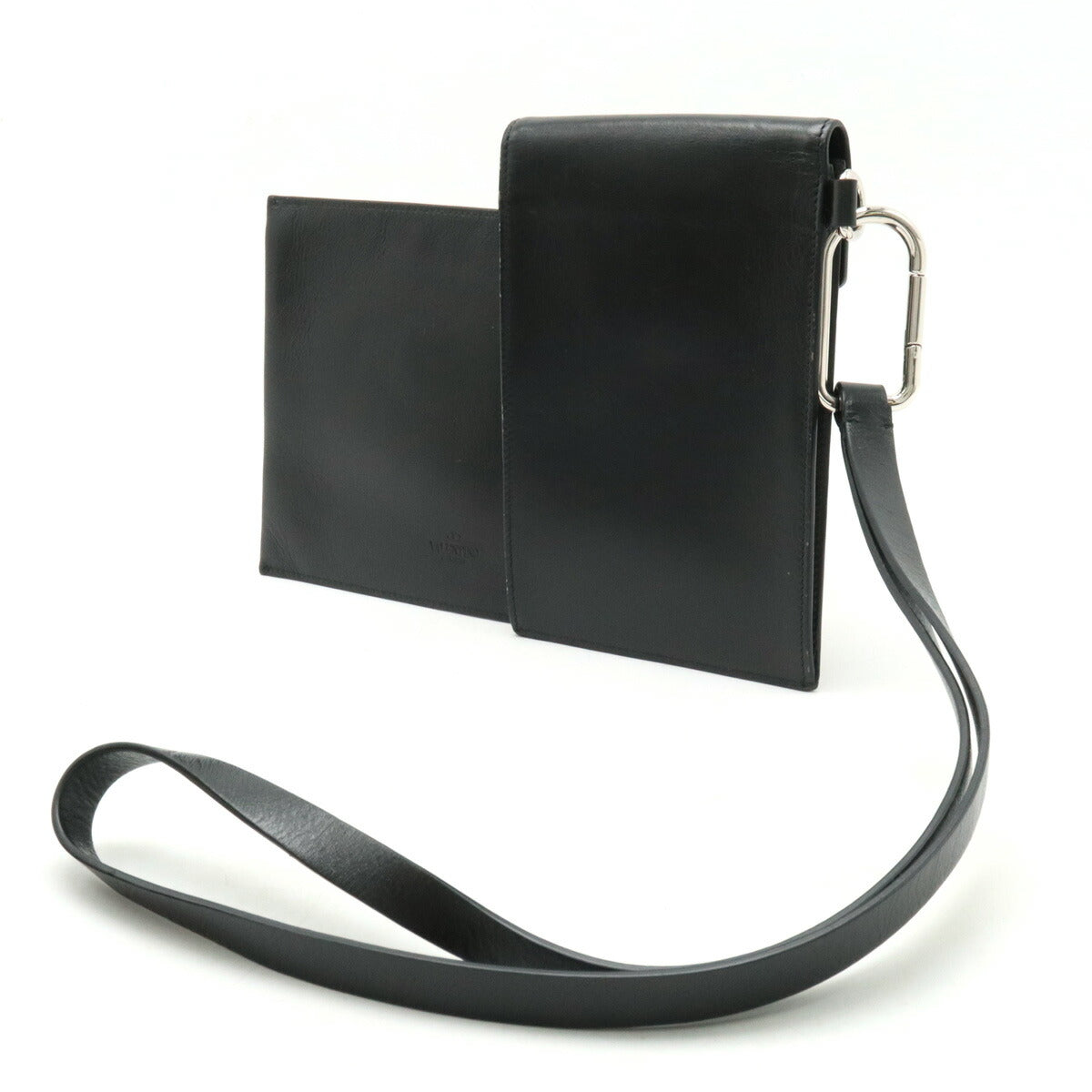 Valentino Leather V-Ring Neck Pouch Black