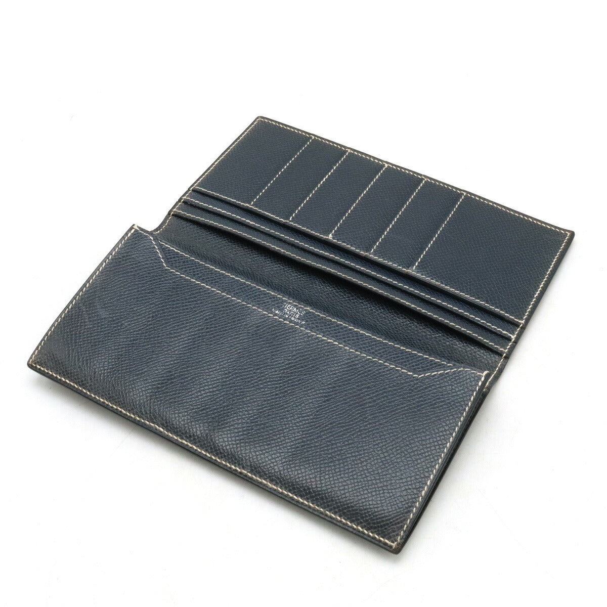 Hermes Leather Long Wallet Navy