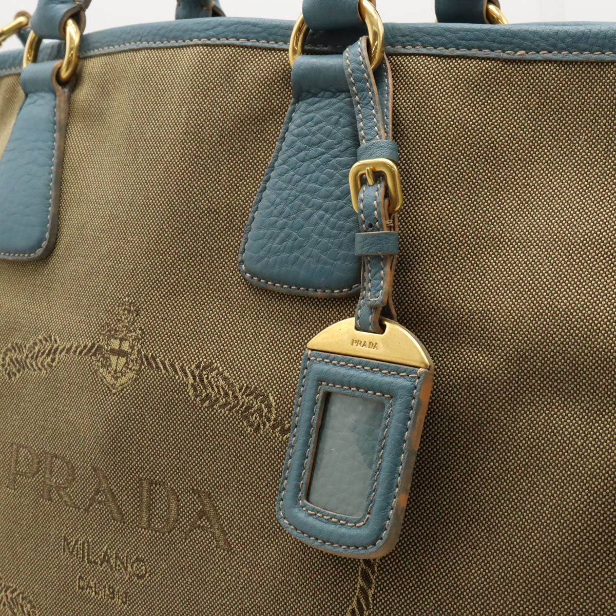 Prada Logo Jacquard Canvas Leather Tote Bag