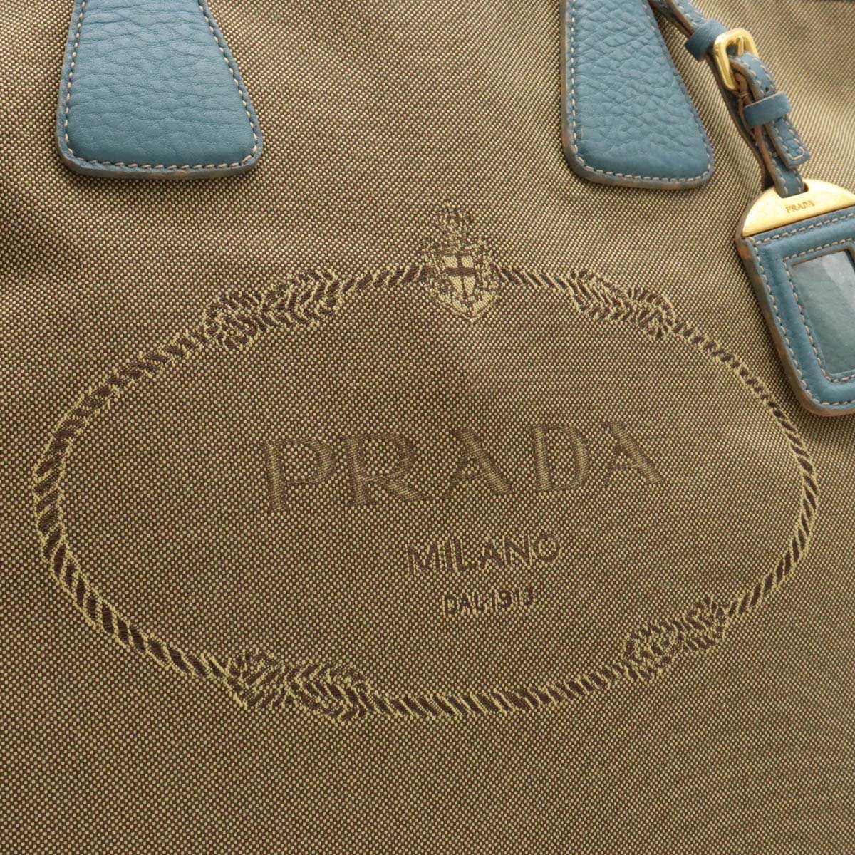 Prada Logo Jacquard Canvas Leather Tote Bag