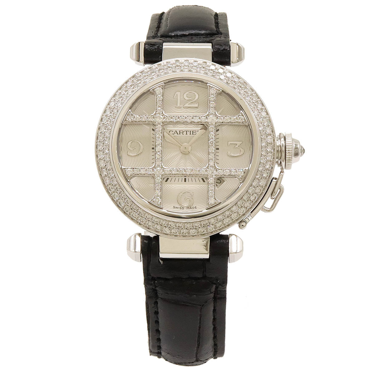 Cartier Pasha Grid 32mm SS K18WG Leather Diamond Automatic Watch in Pristine Condition