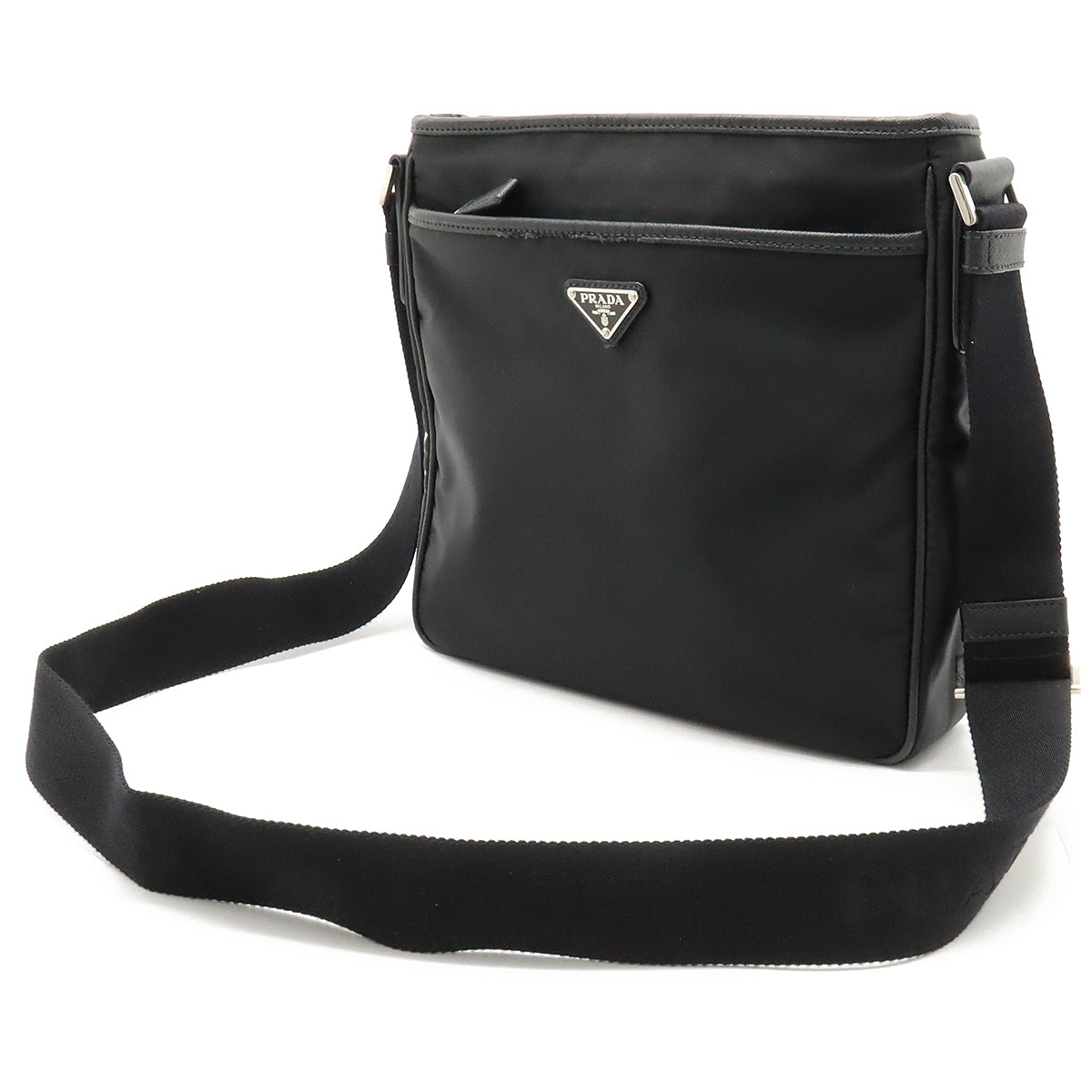 Prada Logo Jacquard Nylon Leather Shoulder Bag