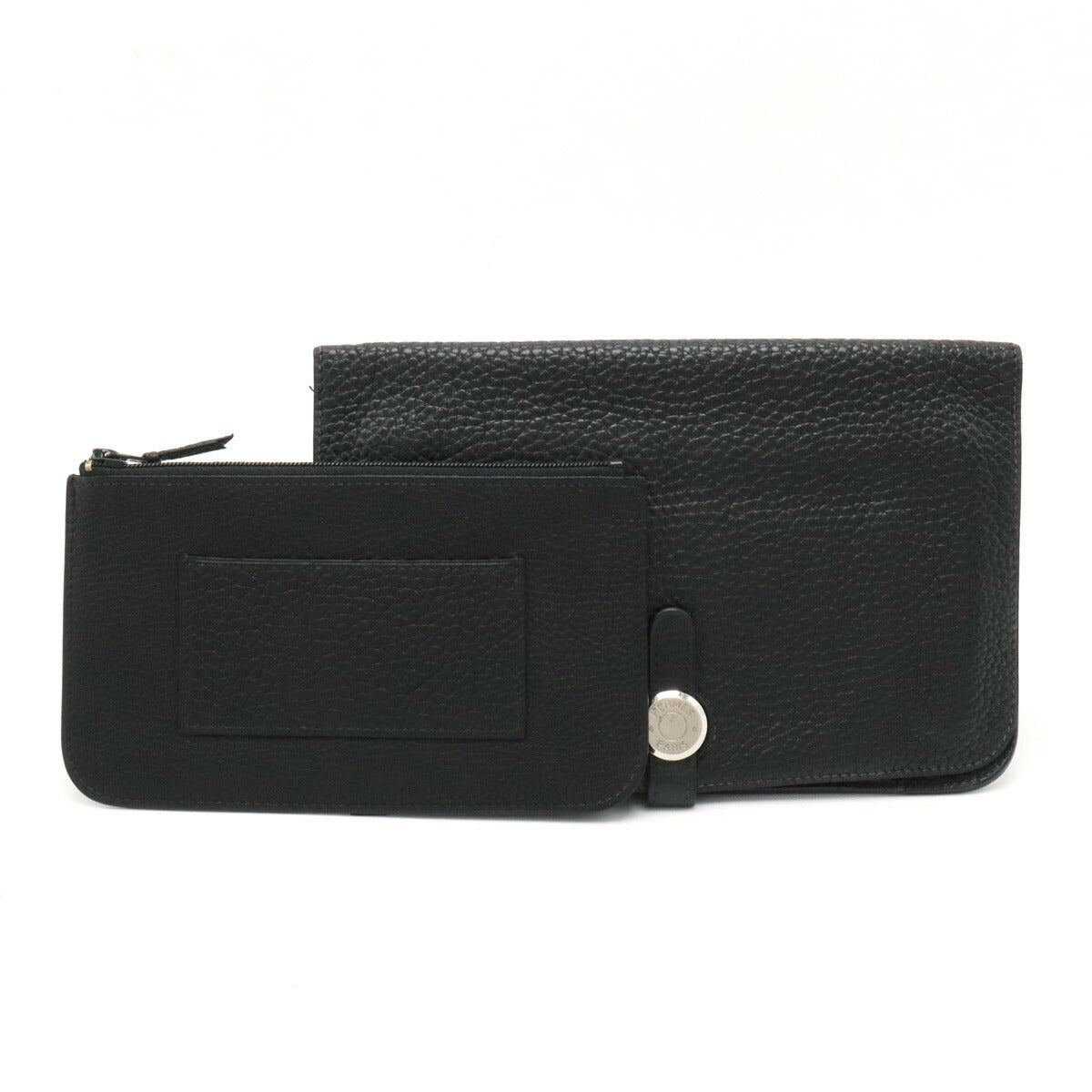 Hermes Dogon Duo GM Leather Bifold Wallet Black in Very Good Condition