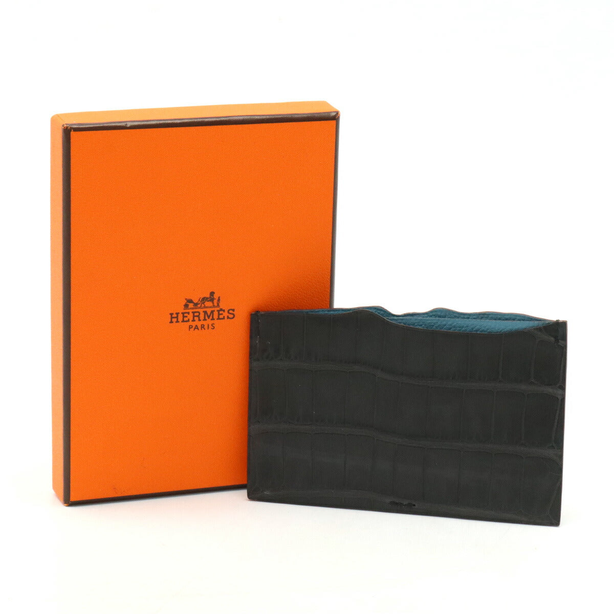 Hermes Crocodile Petit Ash Card Case in Very Good Condition