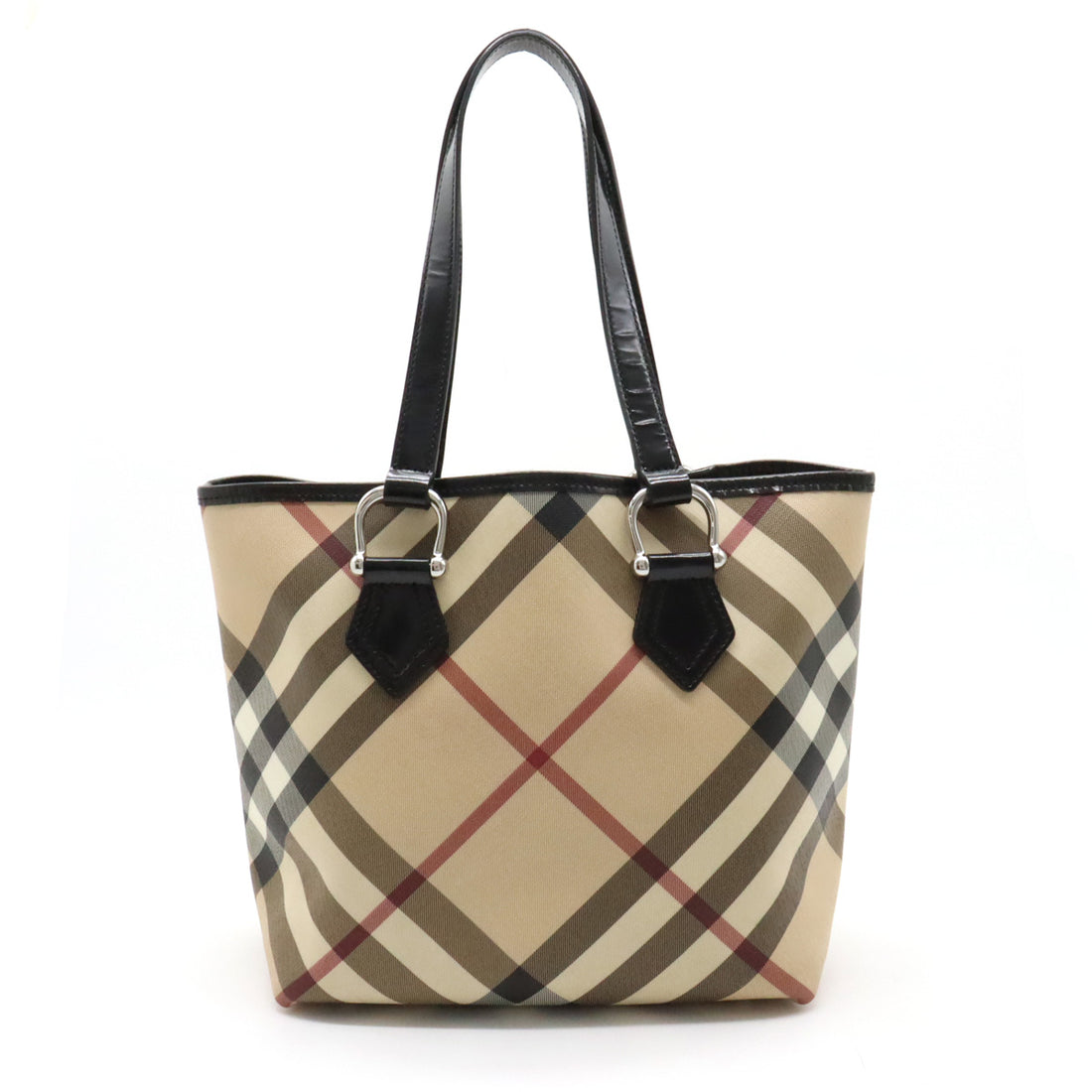 Burberry Checkered Tote Bag Patent Leather