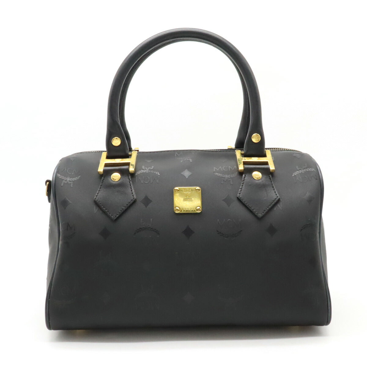 MCM Logo Handbag PVC Leather Black