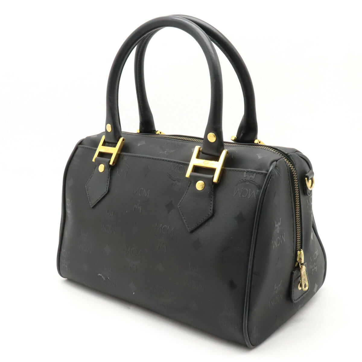 MCM Logo Handbag PVC Leather Black