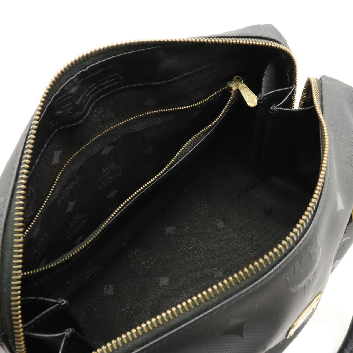 MCM Logo Handbag PVC Leather Black