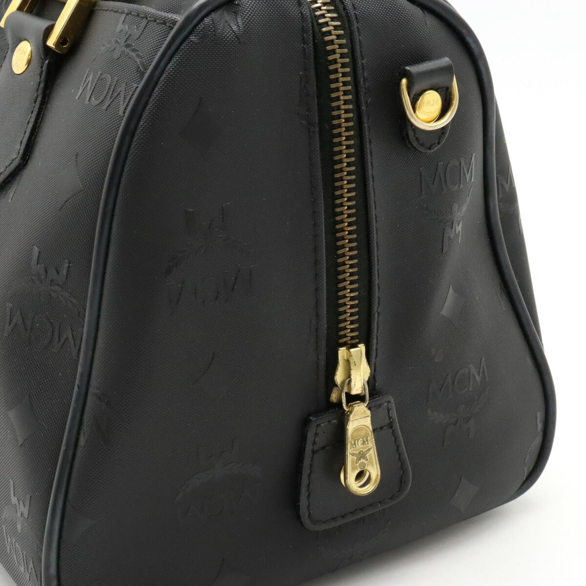 MCM Logo Handbag PVC Leather Black