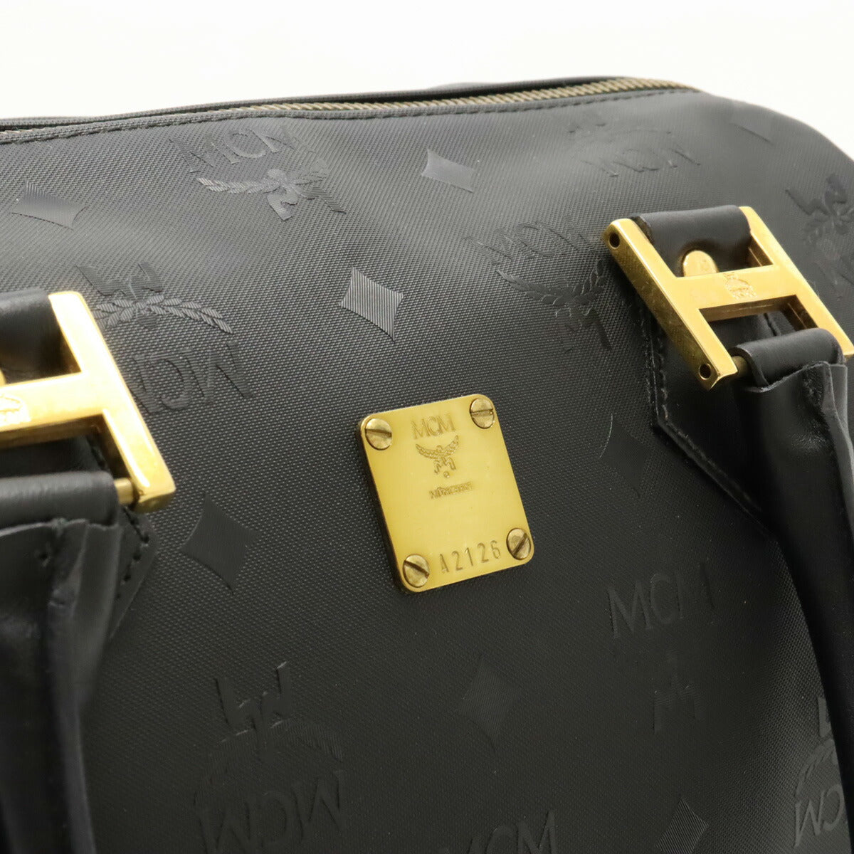 MCM Logo Handbag PVC Leather Black