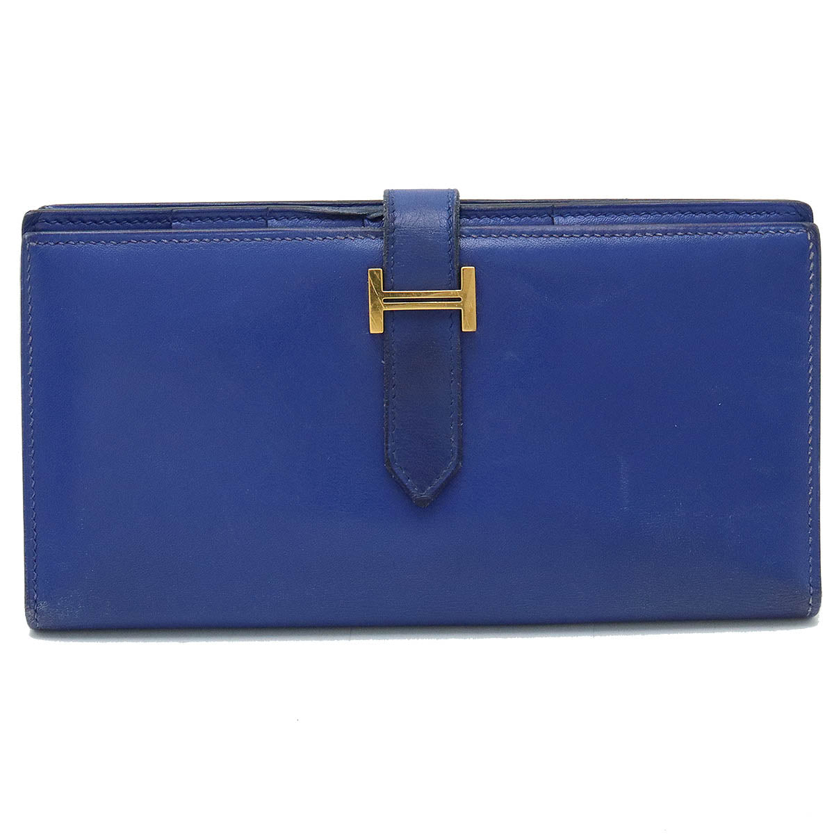 Hermes Bearn Souffle Long Wallet Blue Leather