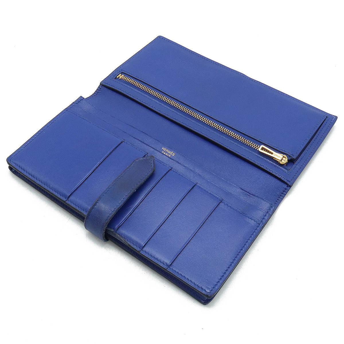 Hermes Bearn Souffle Long Wallet Blue Leather