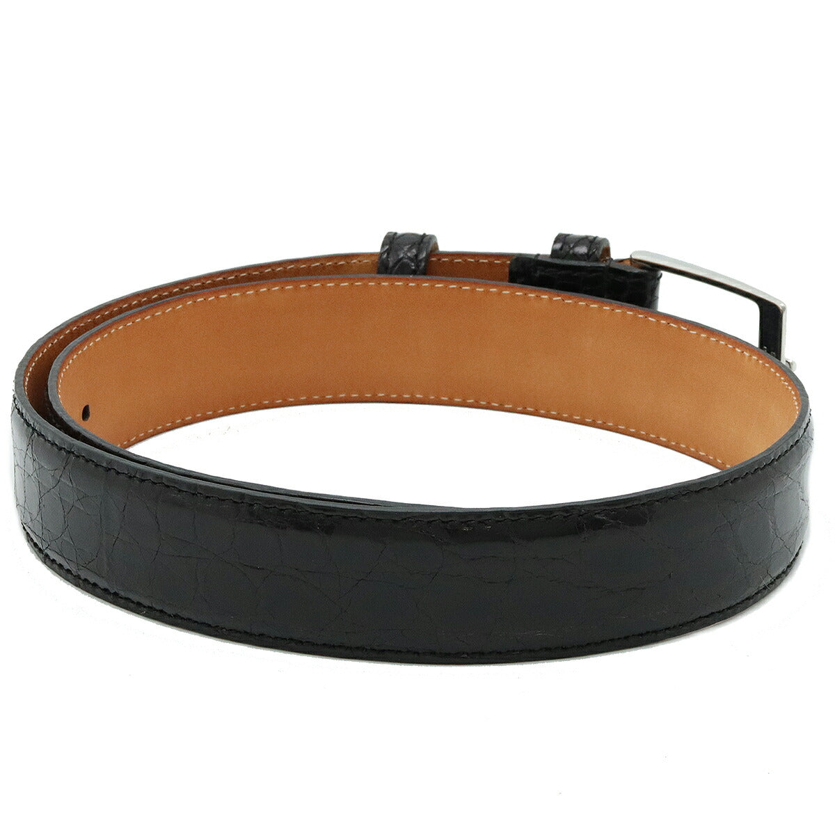 ETRO Crocodile Leather Belt Black Silver