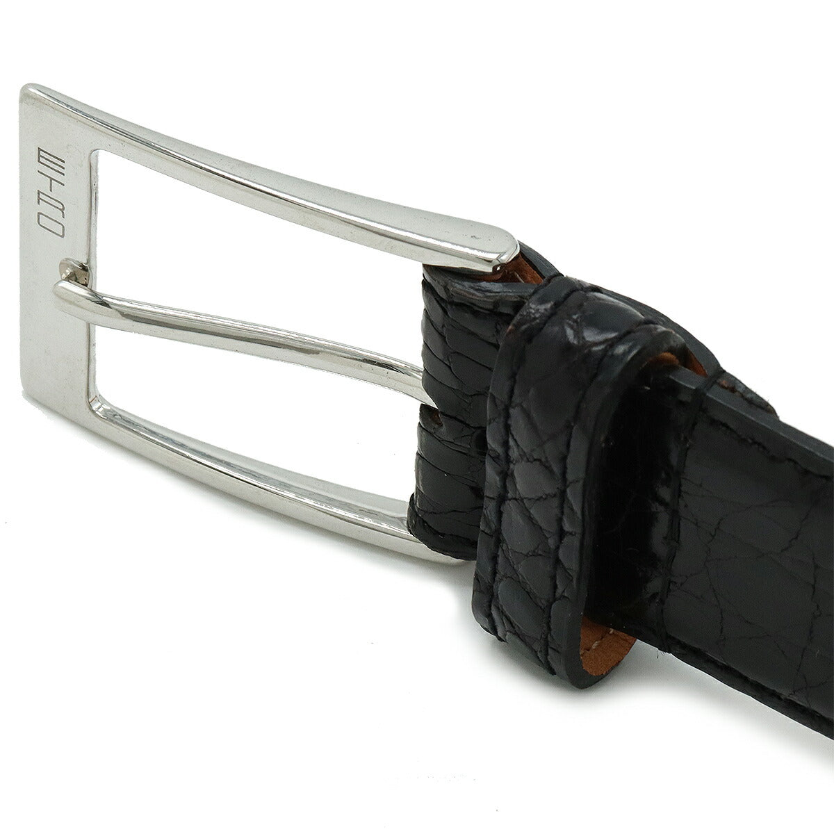 ETRO Crocodile Leather Belt Black Silver