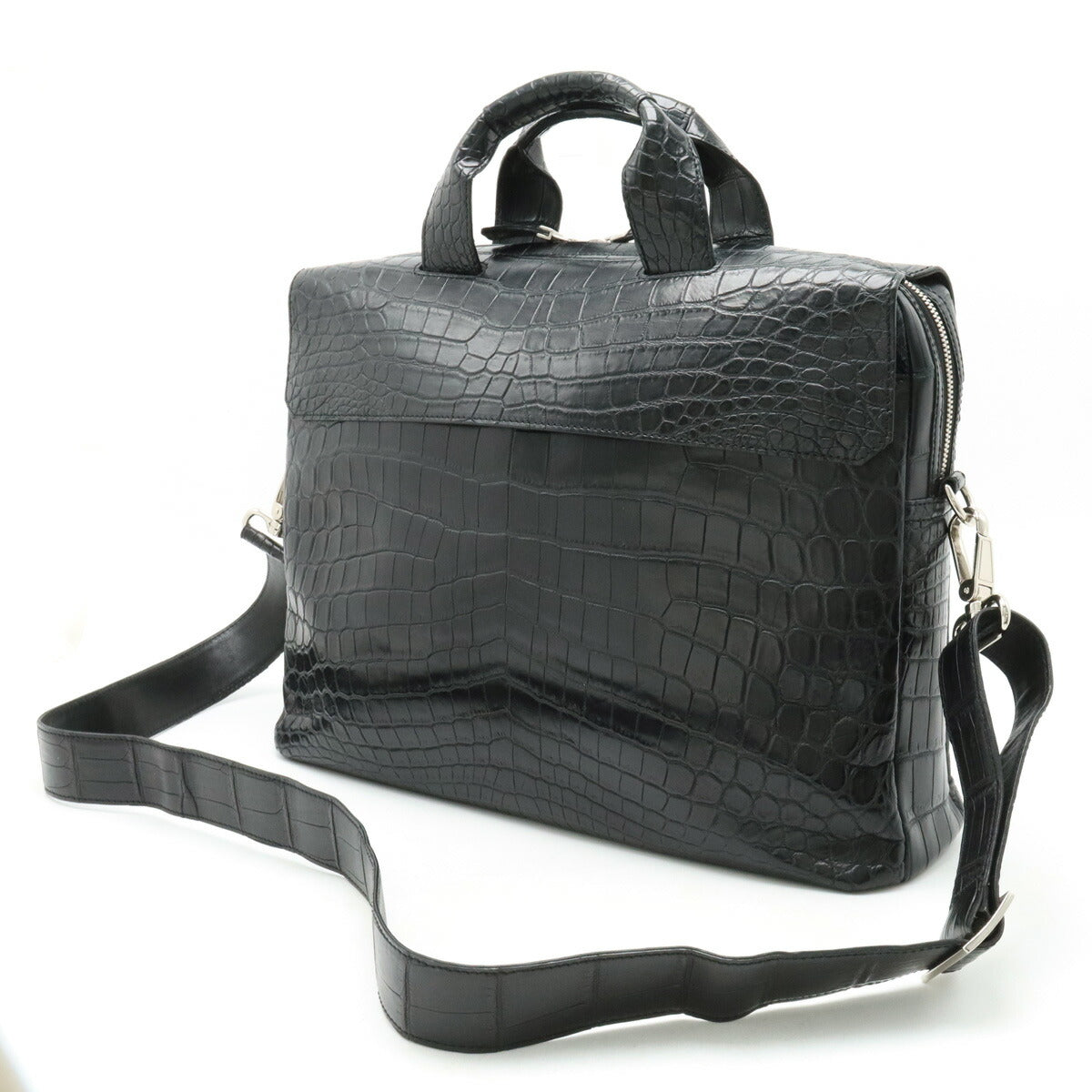 Crocodile Leather Business Briefcase 2WAY Black