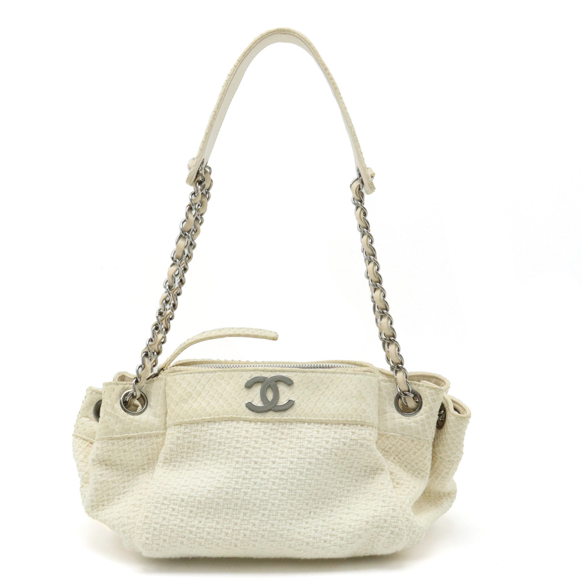 Chanel Cotton Canvas/Python Coco Mark Chain Shoulder Bag in Very Good Condition