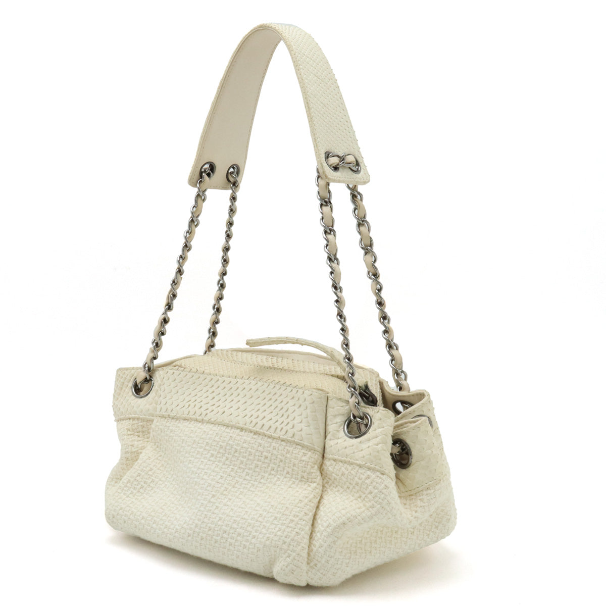 Chanel Cotton Canvas/Python Coco Mark Chain Shoulder Bag in Very Good Condition