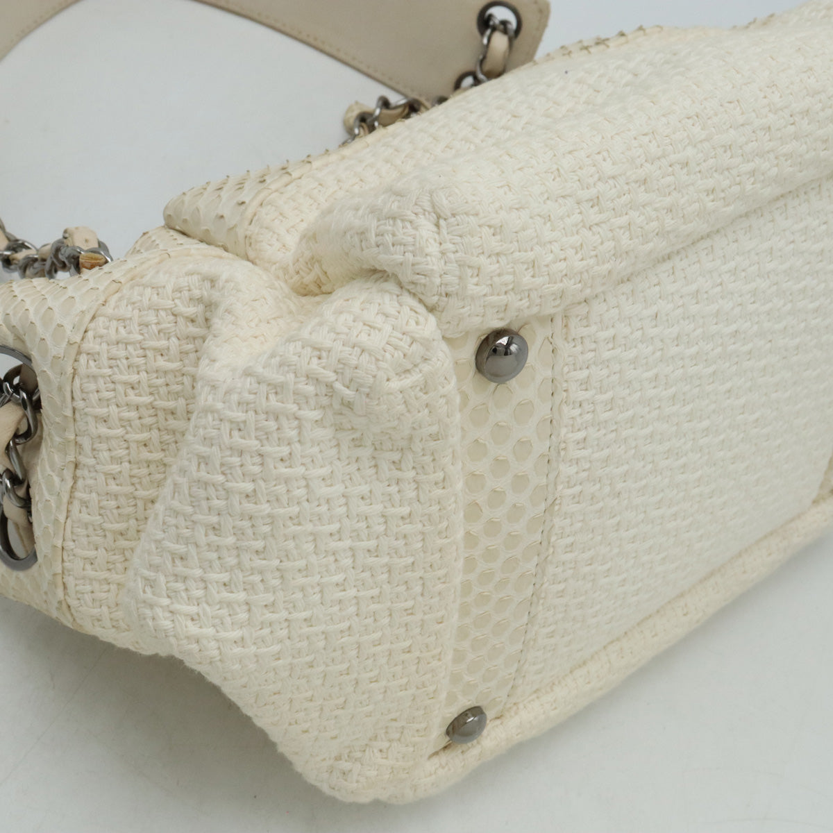 Chanel Cotton Canvas/Python Coco Mark Chain Shoulder Bag in Very Good Condition