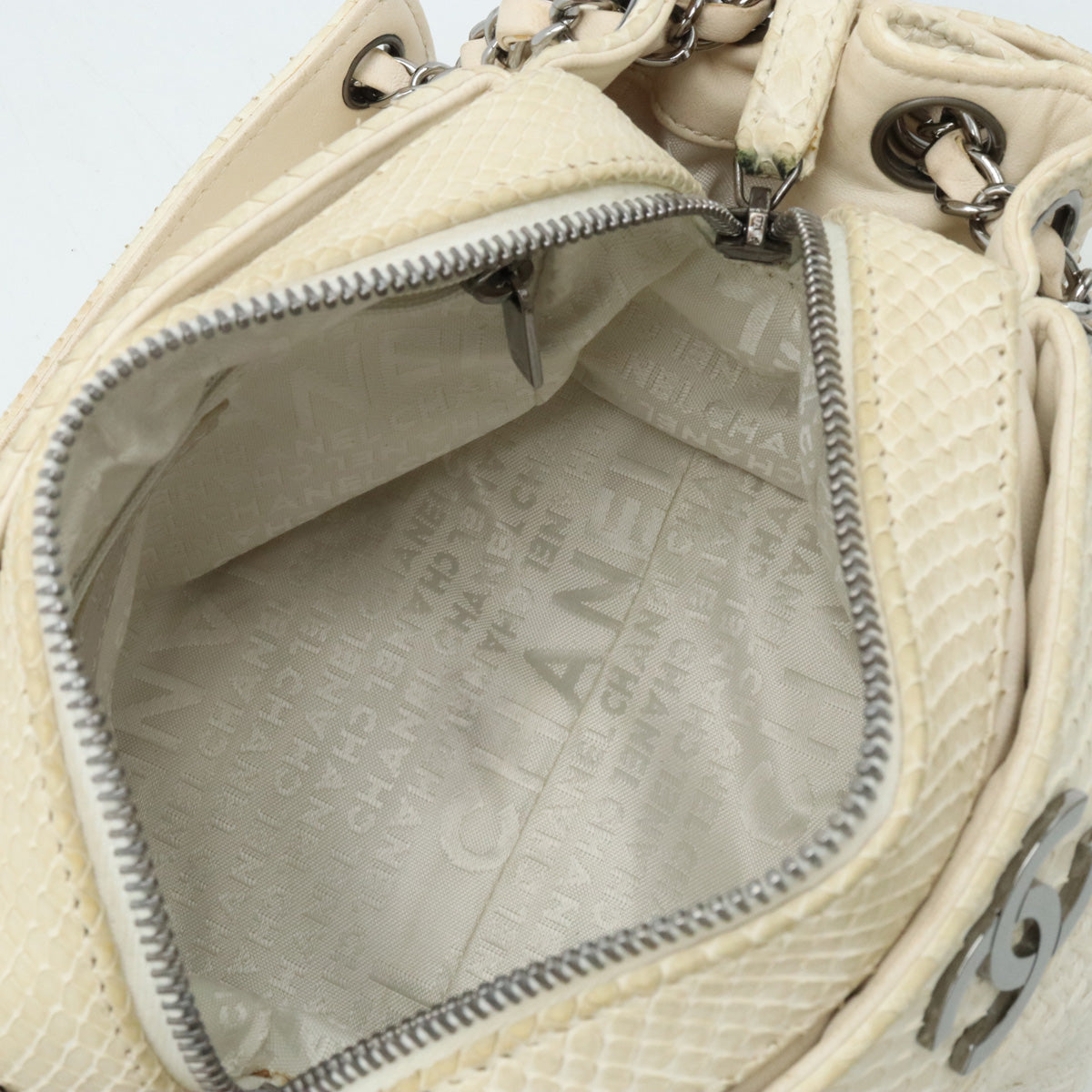 Chanel Cotton Canvas/Python Coco Mark Chain Shoulder Bag in Very Good Condition