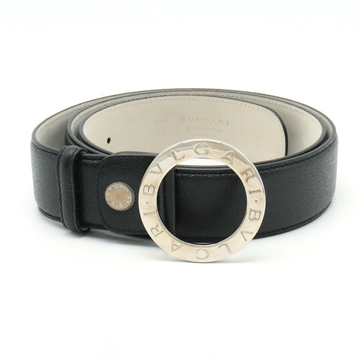 Bvlgari Grain Leather Belt Round Logo Buckle