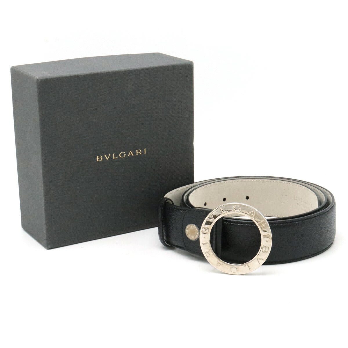 Bvlgari Grain Leather Belt Round Logo Buckle