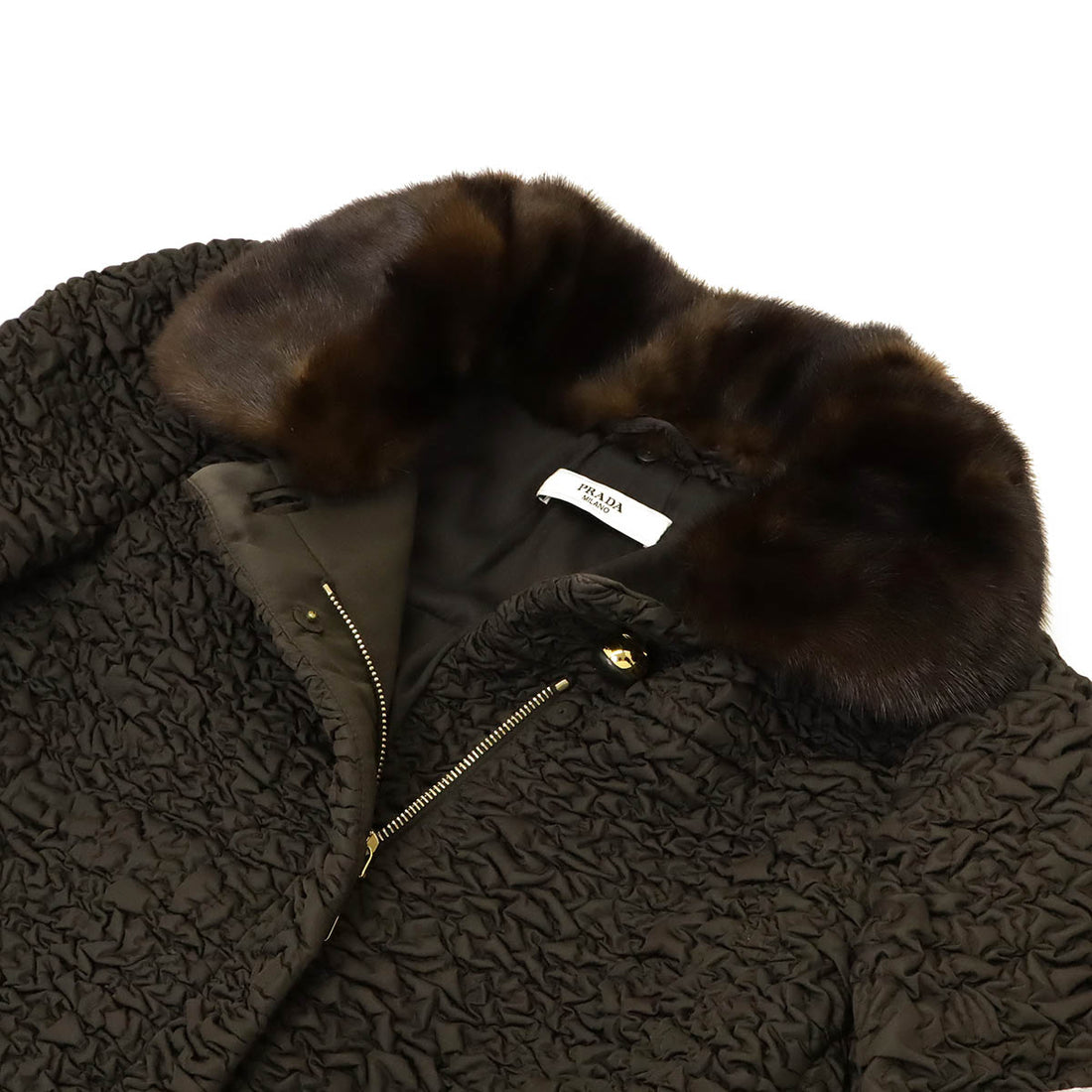 Prada Dark Brown Mink Fur Nylon Polyester Coat